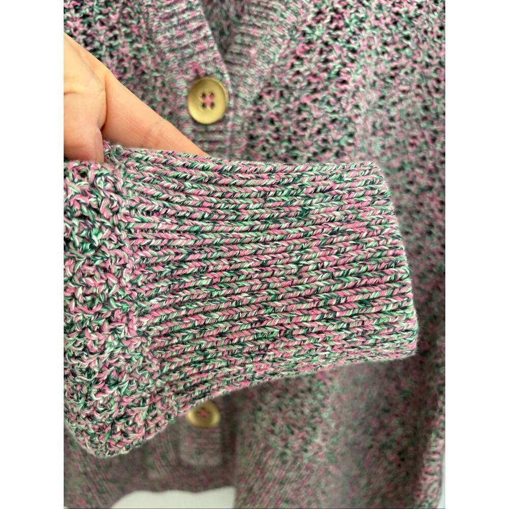 J. Jill Mixed Color Textured Cotton Knit V-Neck Cardigan Pink, Green Size L - Picture 8 of 12